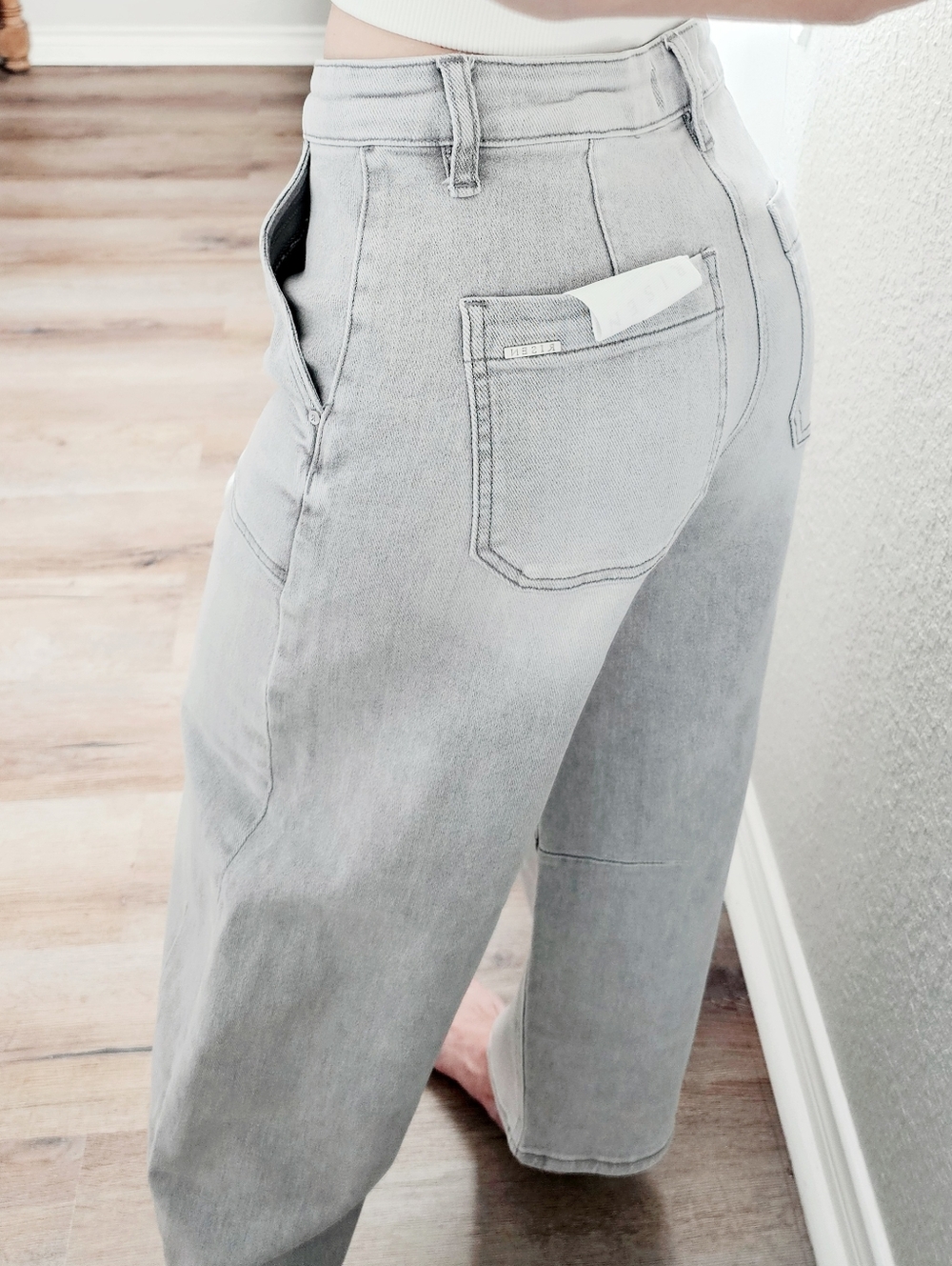 RISEN High Rise Slouchy Barrel Jeans Grey Stretch Neutral Ankle Various NEW - Picture 12 of 15